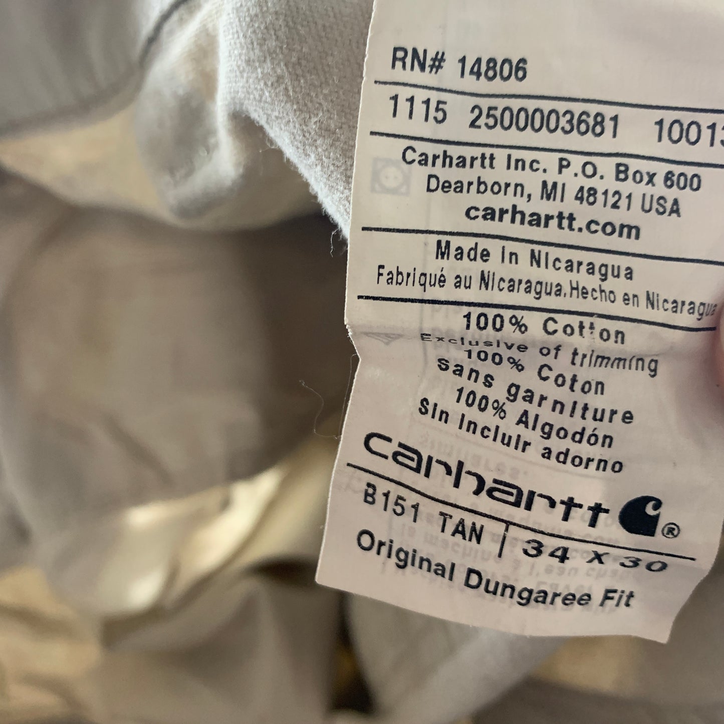 Vintage Carhartt Jeans W34 L30 Mens Relaxed Fit Straight Beige