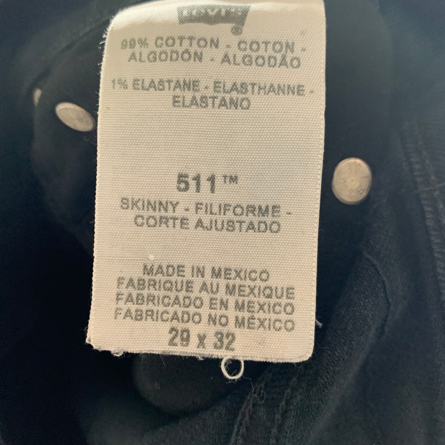LEVI'S 511 Jeans W29 L32 Mens Slim Fit Black