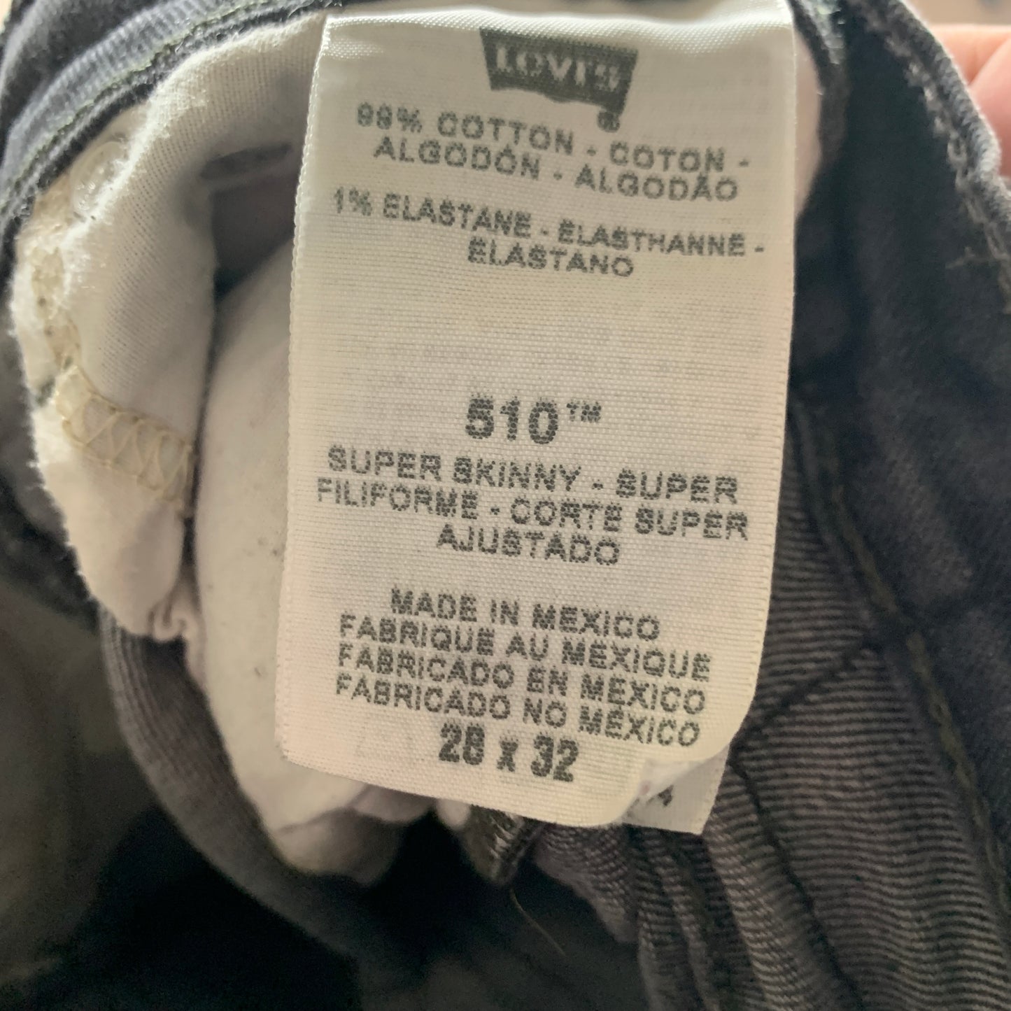 LEVI'S 510 Jeans W28 L32 Mens Skinny Fit Grey