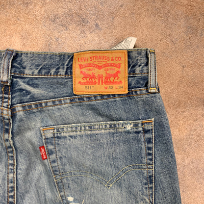 LEVI'S 511 Jeans W34 L31 Mens Slim Fit Blue Distressed